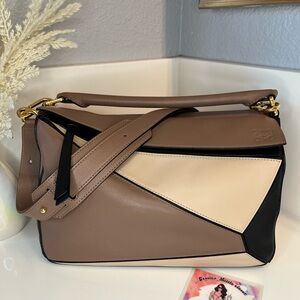 Loewe Puzzle Crossbody Bag in Taupe, Cream & Black